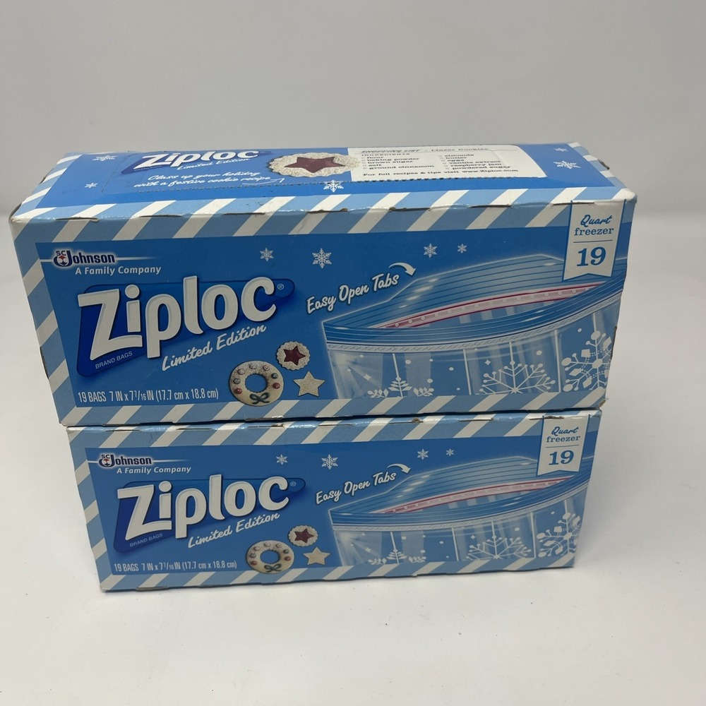 Ziploc SNOWFLAKE Limited Edition Holiday QUART Freezer Bags Lot 2 X 19 =38 NEW